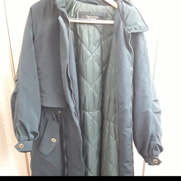 Dark Green Puffer Jacket Trench Coat 22 24 - Picture 3 of 8